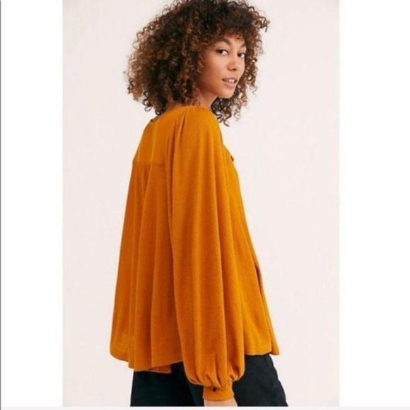 FREE PEOPLE GINGER DEVIN AUTUMN PEARL BISHOP SLEEVE HENLEY KNIT TOP XS NWT - Picture 2 of 14